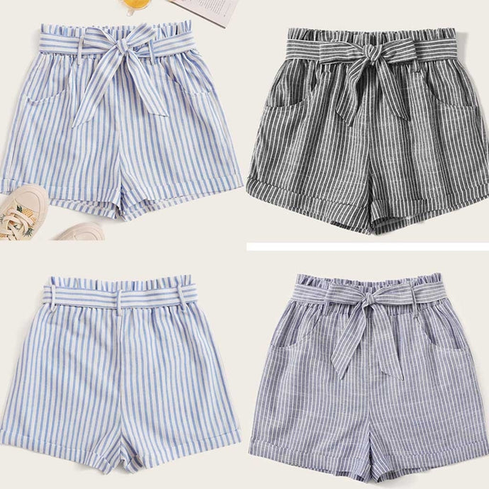 Shorts Women Fashion Stripe Bandage Elastic Shorts