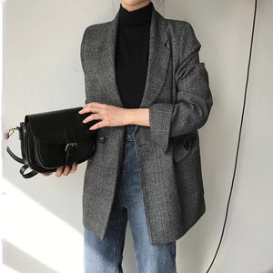 Women's check long sleeve cotton jacket