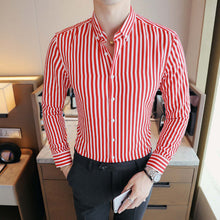 Load image into Gallery viewer, Men's Contrast Vertical Striped Dress Shirts High-quality Comfortable Cotton