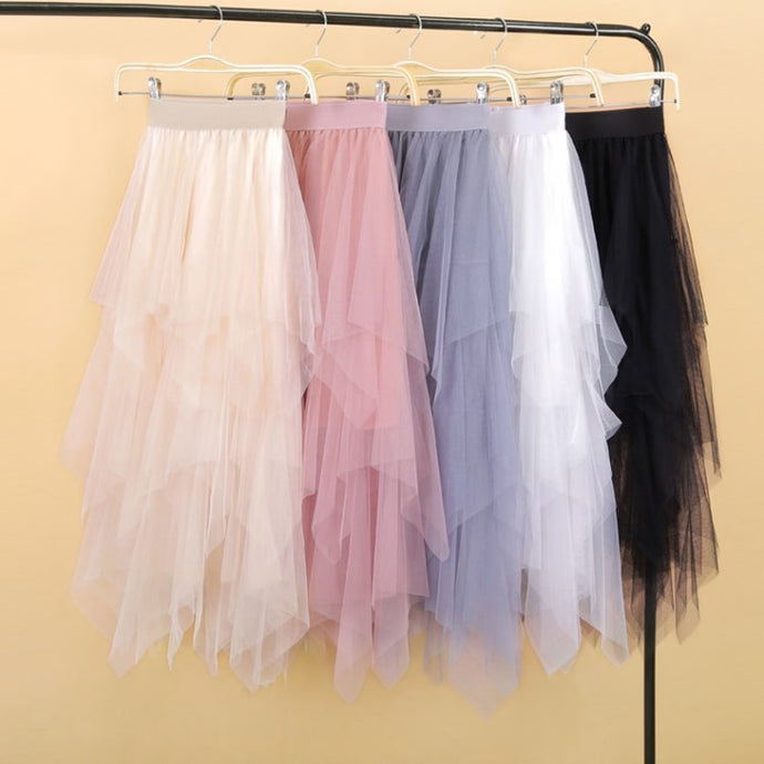 Women irregular Tulle Skirts Fashion Elastic High Waist Mesh Tutu Skirt